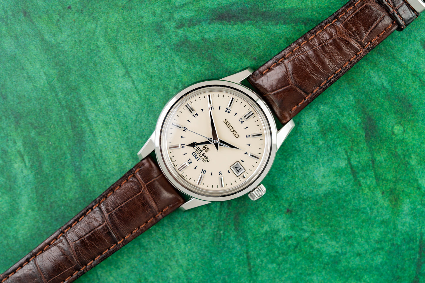Grand Seiko GMT SBGM021 Stainless Steel Leather Strap