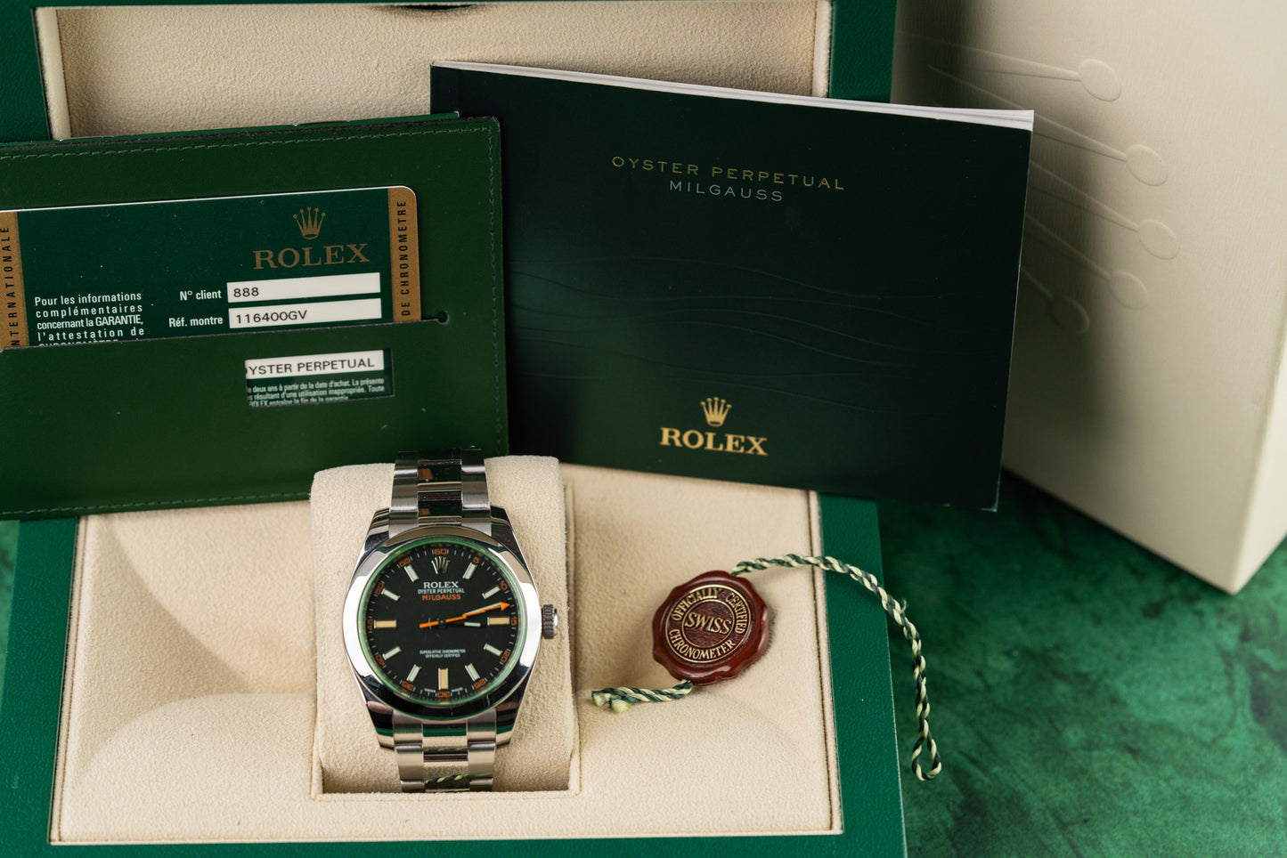 Rolex Milgauss 116400GV Black Dial Green Hume Stainless Steel 2014