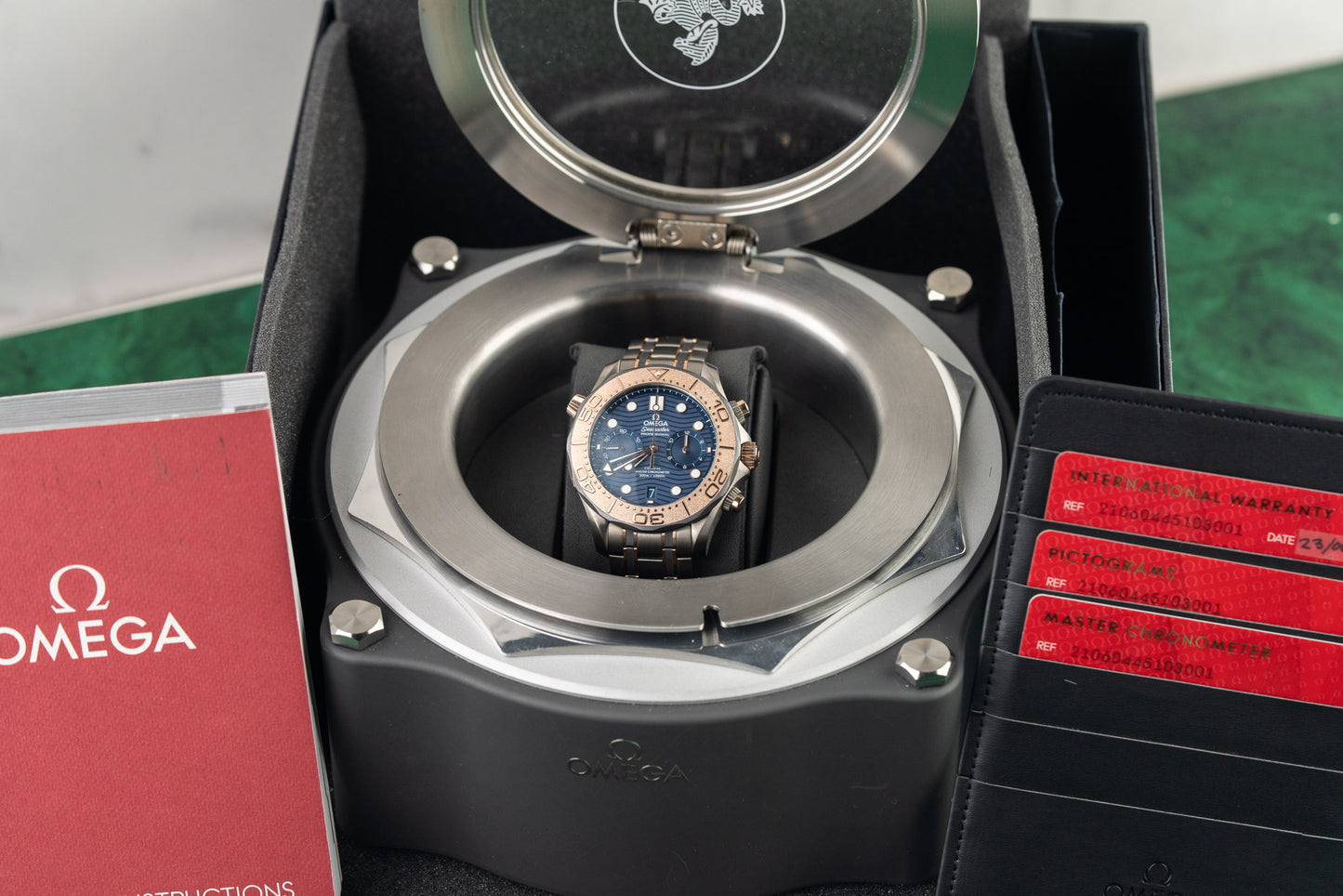Omega Seamaster Diver 300M Chronograph 210.60.44.51.03.001 Blue Dial Sedna Gold Bezel Case - The Watch Business Sydney CBD