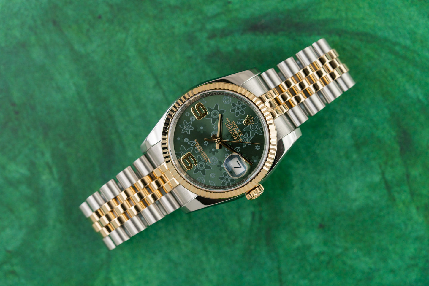 Rolex Datejust 36 Green Floral Dial 116233 Two Tone Yellow Gold Jubilee 2018