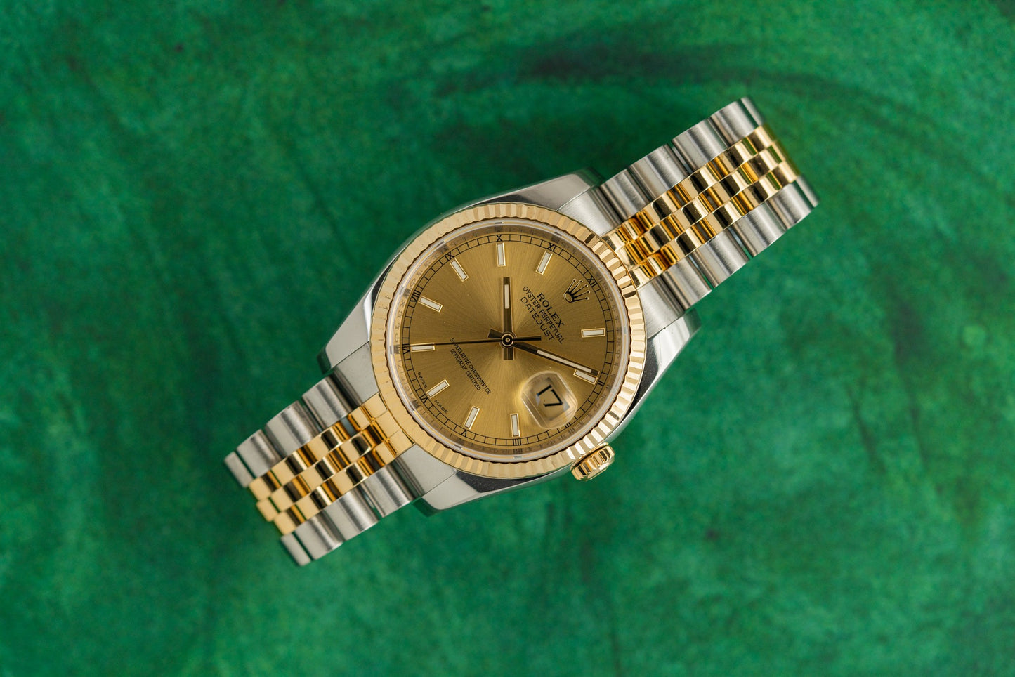 Rolex Datejust 36 Champagne Index Dial 116233 Two Tone Yellow Gold