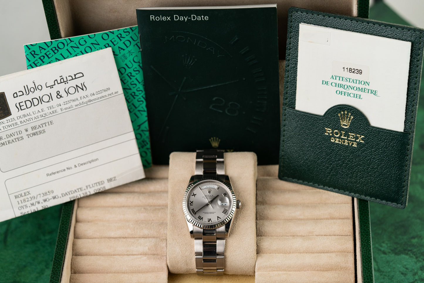 Rolex Day-Date 36 White Gold 118239 Silver Roman Dial 2004 Model