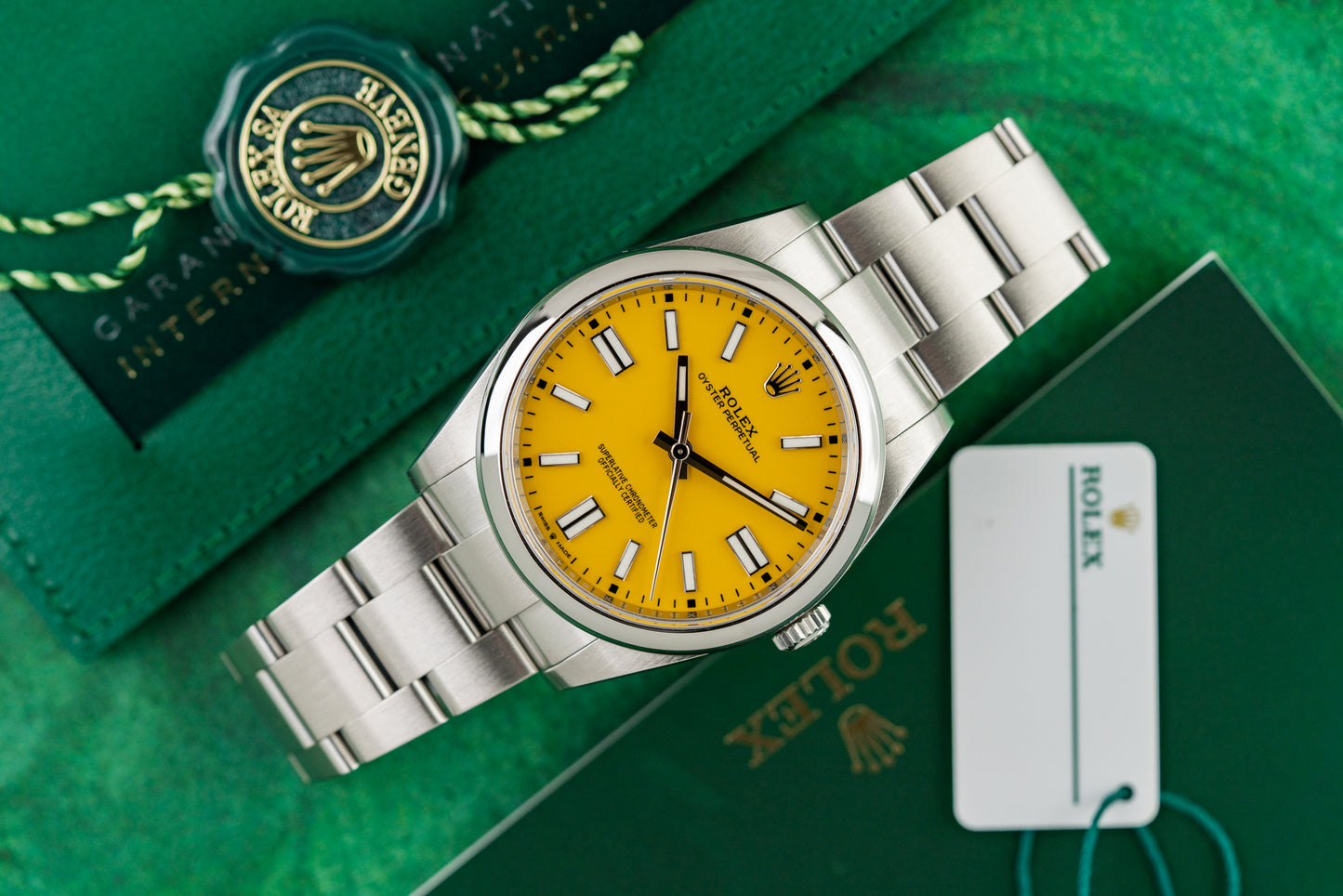 Rolex Oyster Perpetual 41 Yellow Dial 124300 Stainless Steel 2021 Model