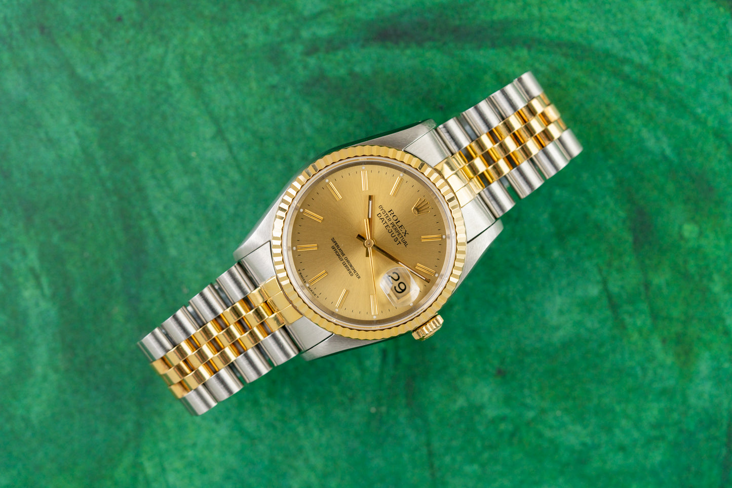 Rolex Datejust 36 Champagne Index Dial 16233 Two Tone Yellow Gold 1991 Model
