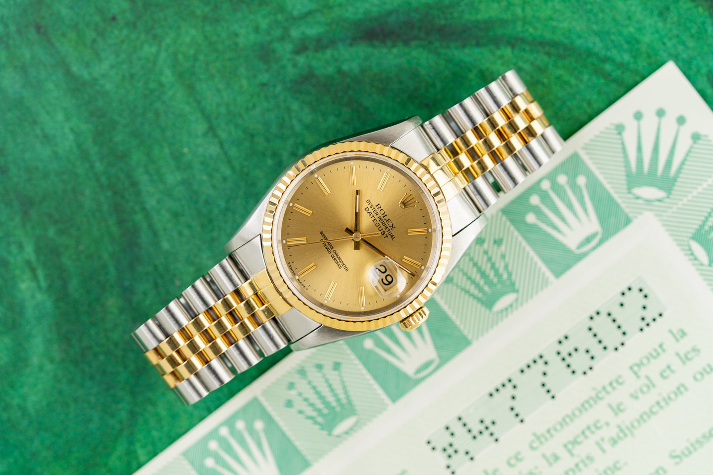 Rolex Datejust 36 Champagne Index Dial 16233 Two Tone Yellow Gold 1991 Model