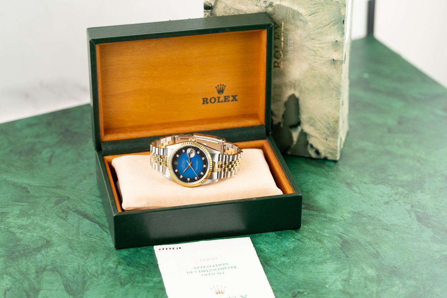 Rolex Datejust 36 Blue Diamond Vignette Dial 16233 Two Tone Yellow Gold 1993