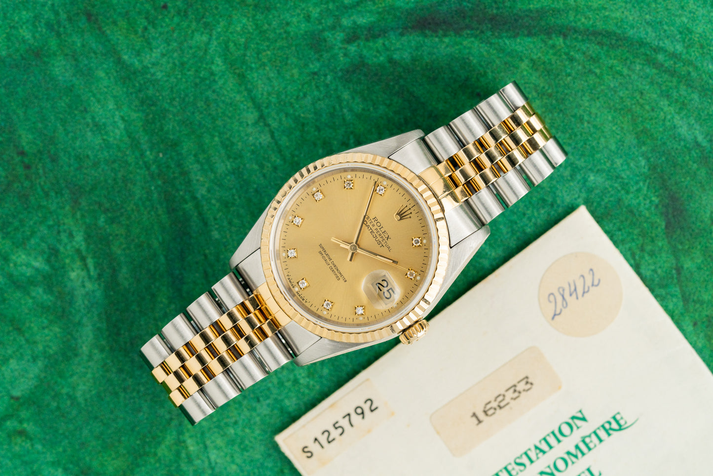 Rolex Datejust 36 Champagne Diamond Dial 16233 Two Tone Yellow Gold 1994 Model
