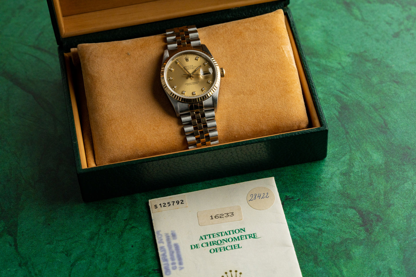Rolex Datejust 36 Champagne Diamond Dial 16233 Two Tone Yellow Gold 1994 Model