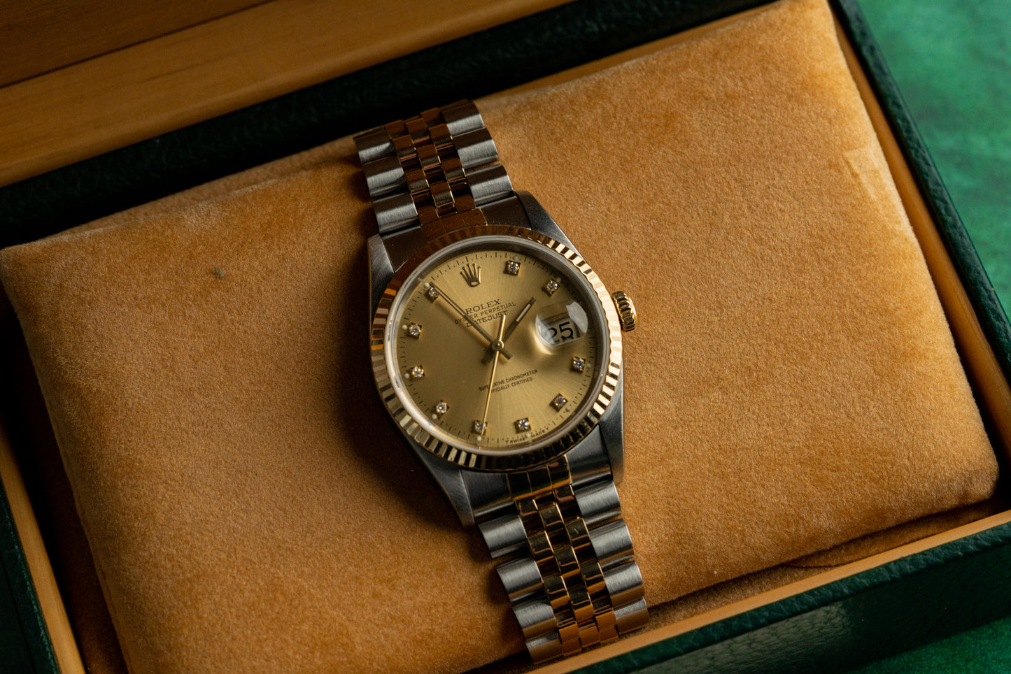 Rolex Datejust 36 Champagne Diamond Dial 16233 Two Tone Yellow Gold 1994 Model