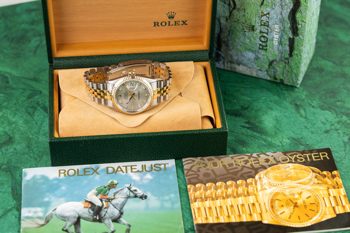 Rolex Datejust 36 16233 Silver Diamond Dial Two-Tone Yellow Gold 1991 Full Set - The Watch Business Sydney