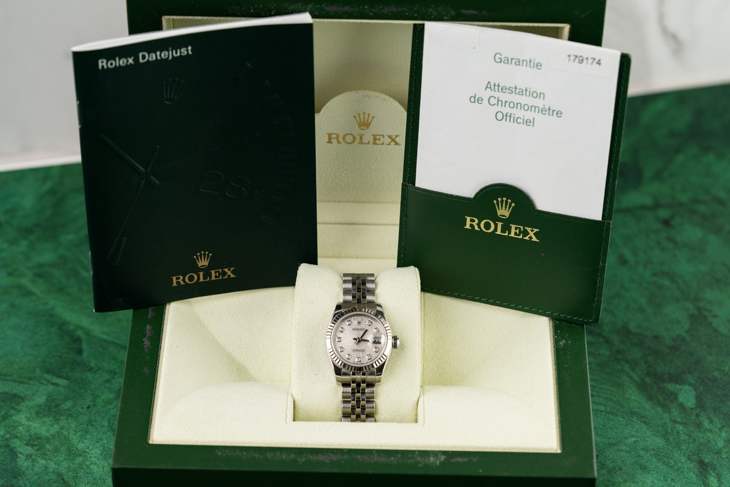 Rolex Lady-Datejust 26 Silver Computer Diamond Dial 179174 2005 Model Full set