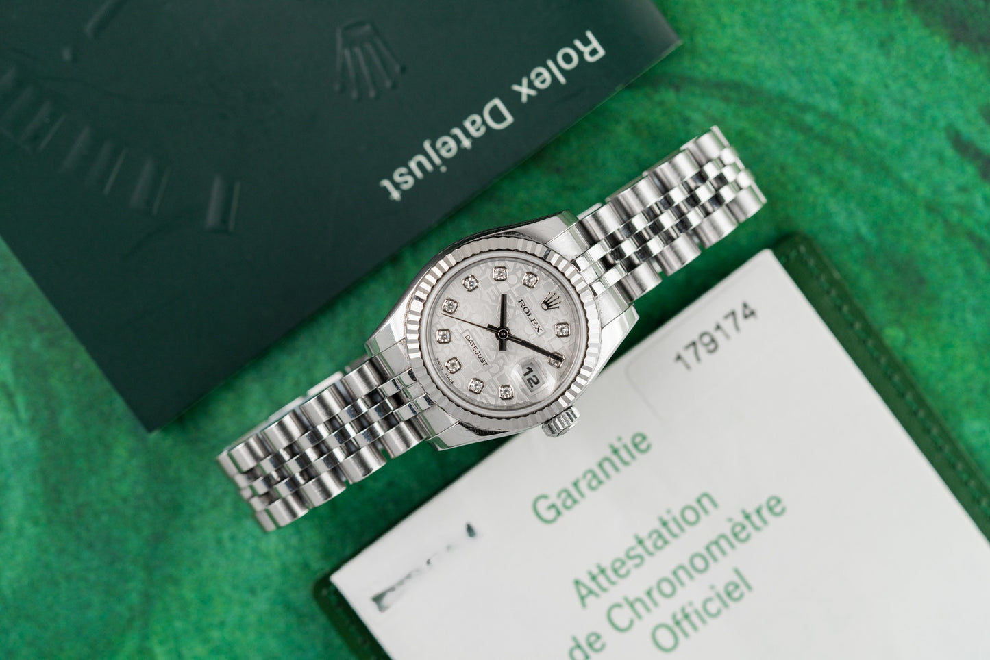 Rolex Lady-Datejust 26 Silver Computer Diamond Dial 179174 2005 Model Full set