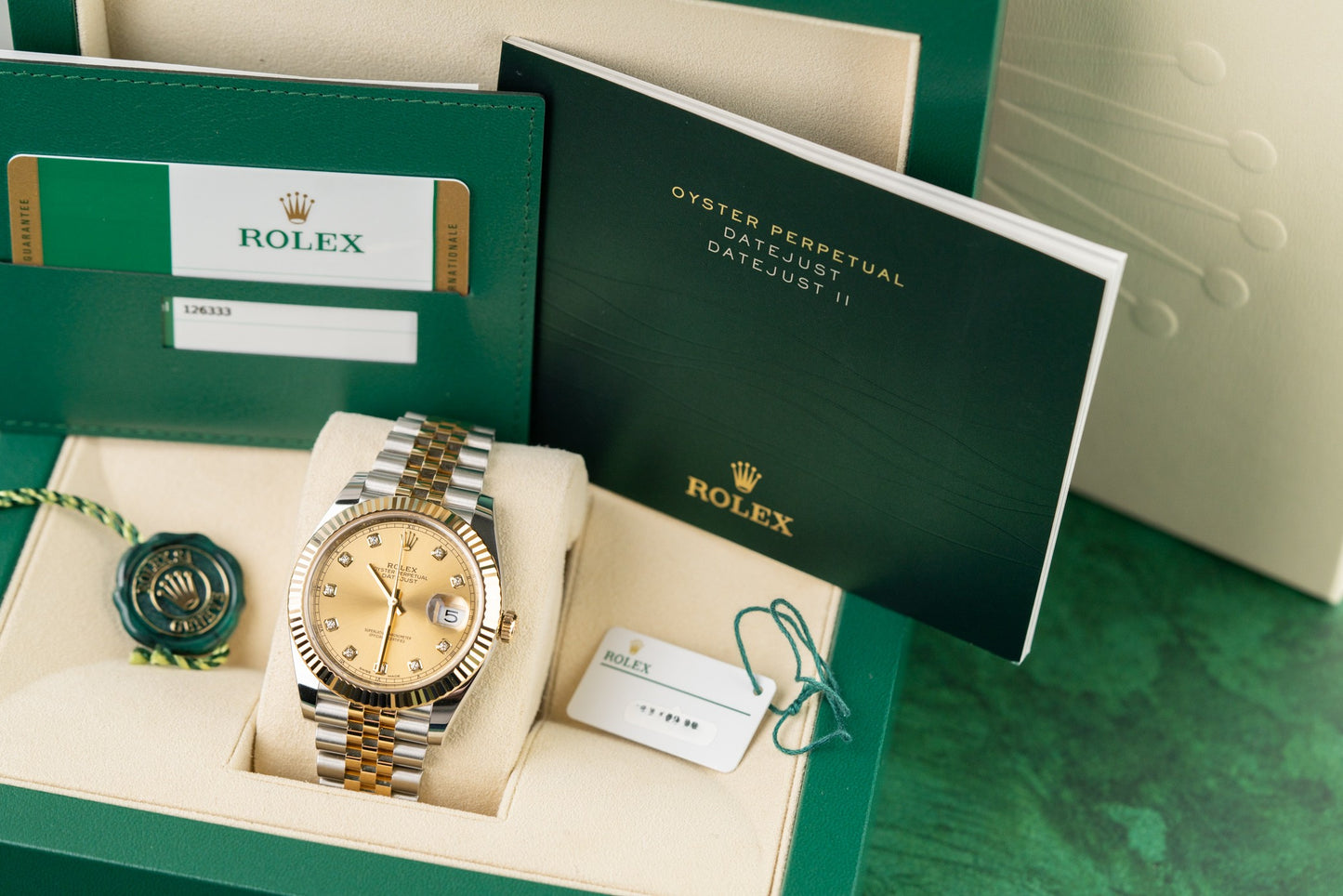 Rolex Datejust 41 Champagne Diamond Dial 126333 full set box and papers - The Watch Business