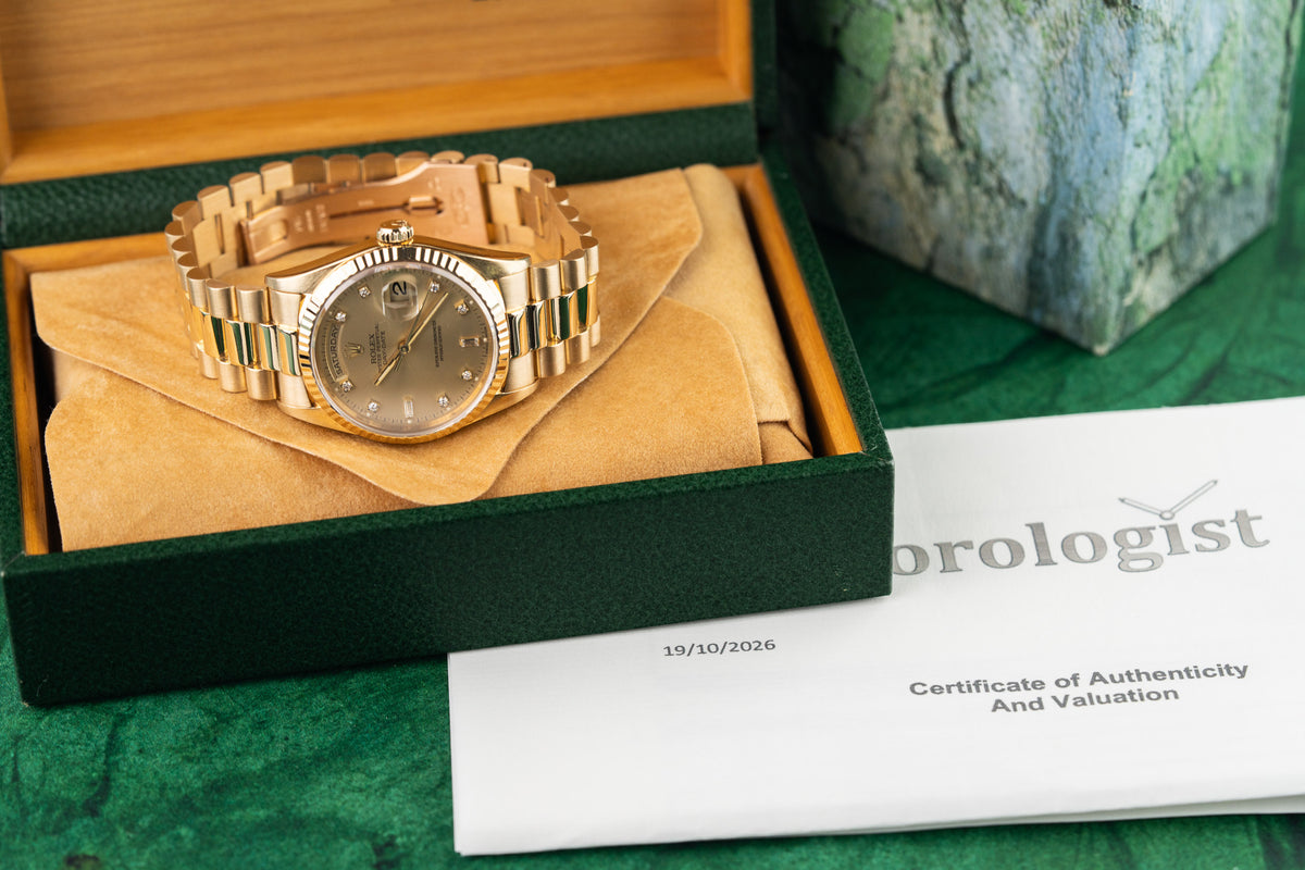 Rolex Day-Date 36 18238 Champagne Diamond Dial Rolex Box and Certificate - Rolex Sydney