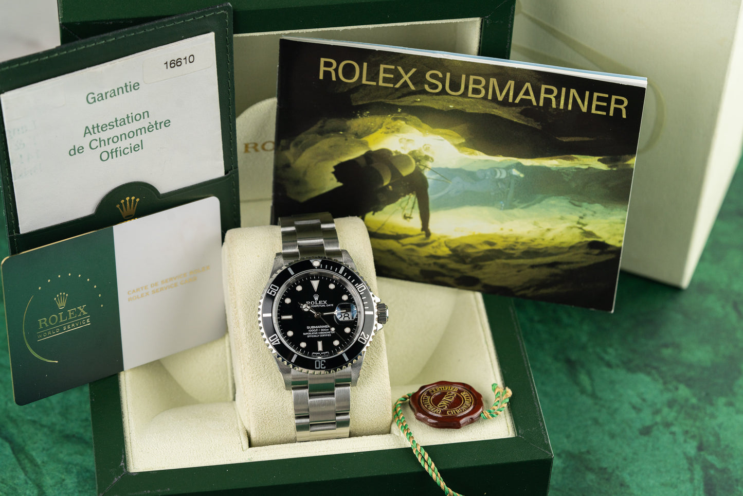 Rolex Submariner Date 16610 Black Dial Full Set Box Papers NFC Service Card 2005 - The Watch Business Sydney