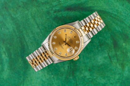 Rolex Datejust 36 Champagne Diamond Dial 16233 - The Watch Business Sydney