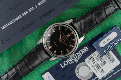 Longines Conquest Heritage L1.645.4.524 Black dial close-up - Pre-Owned Sydney
