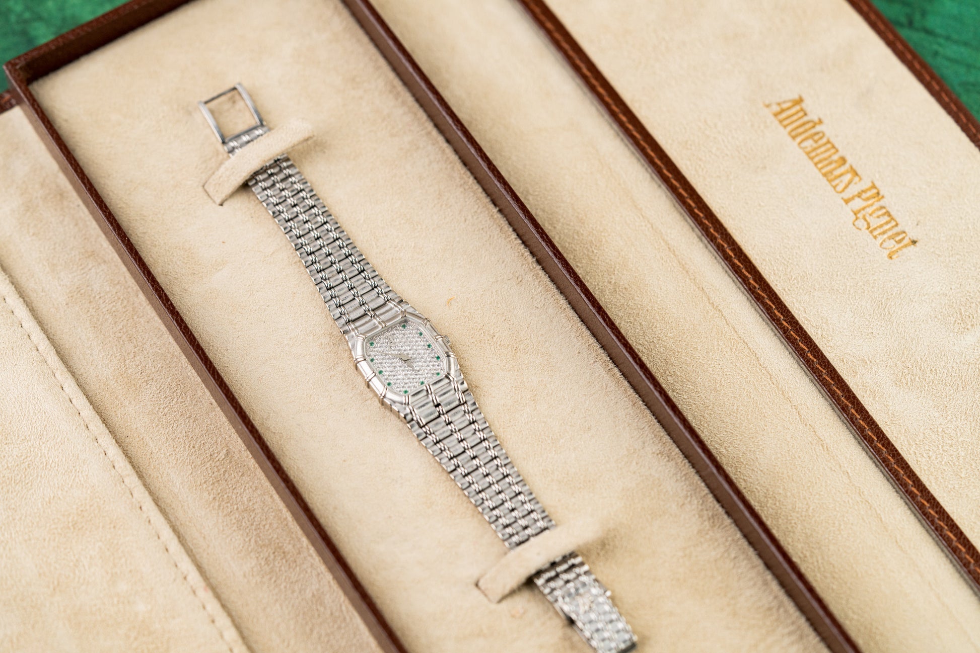 Audemars Piguet Bamboo Mini White Gold Pave Diamond Dial Quartz
