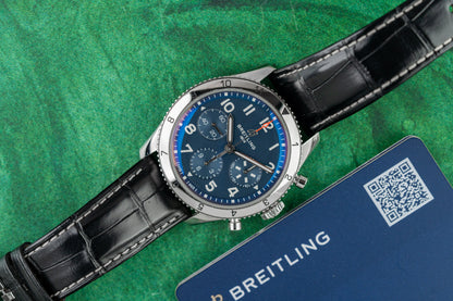 Breitling Classic AVI Chronograph 42 A233801A1C1X1 Blue Dial Ratcheted Bezel Case - The Watch Business Sydney CBD