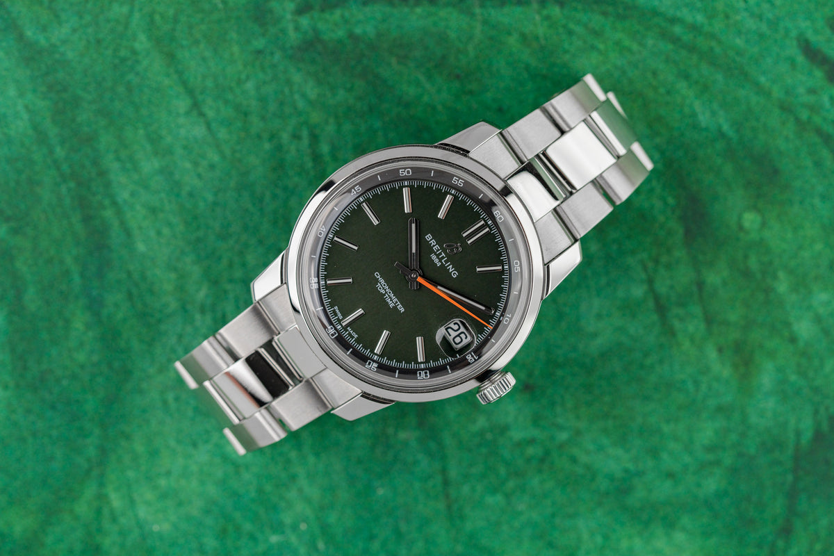 Breitling Top Time 38 AB3113171L1X1 Green Dial Chronometer Steel Bracelet - The Watch Business Sydney
