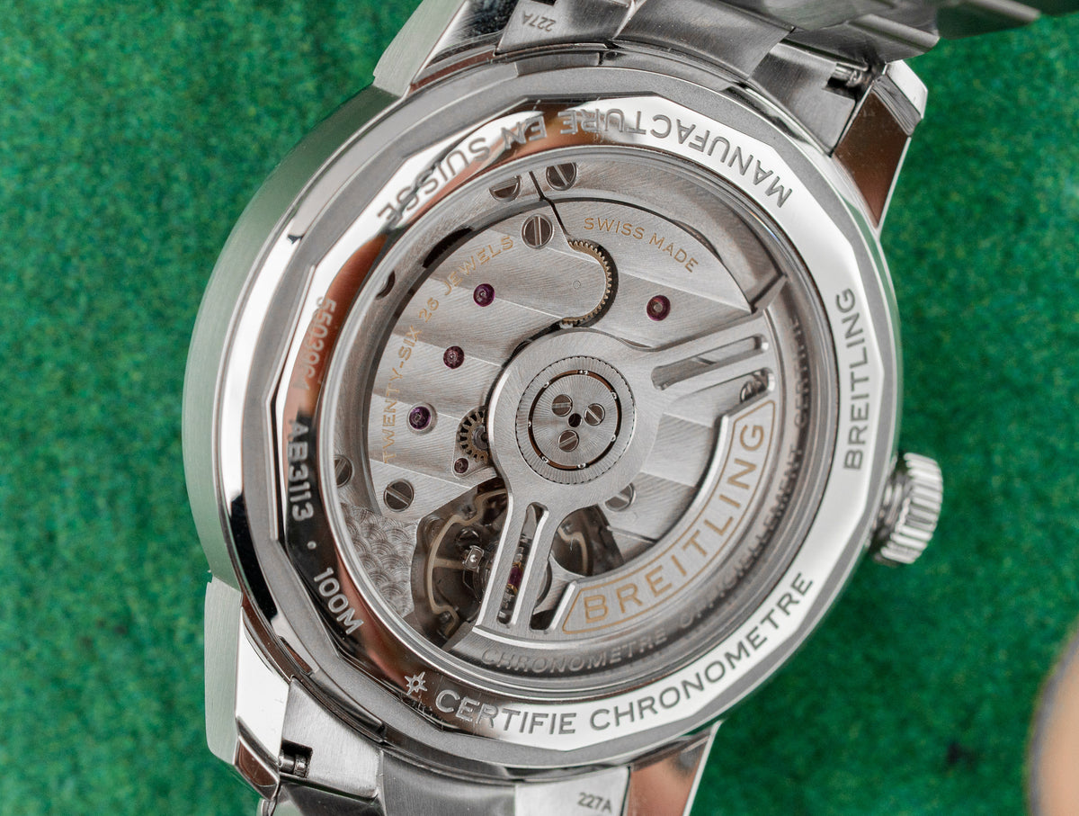 Breitling Top Time 38 AB3113171L1X1 Green Dial Exhibition Caseback - The Watch Business Sydney