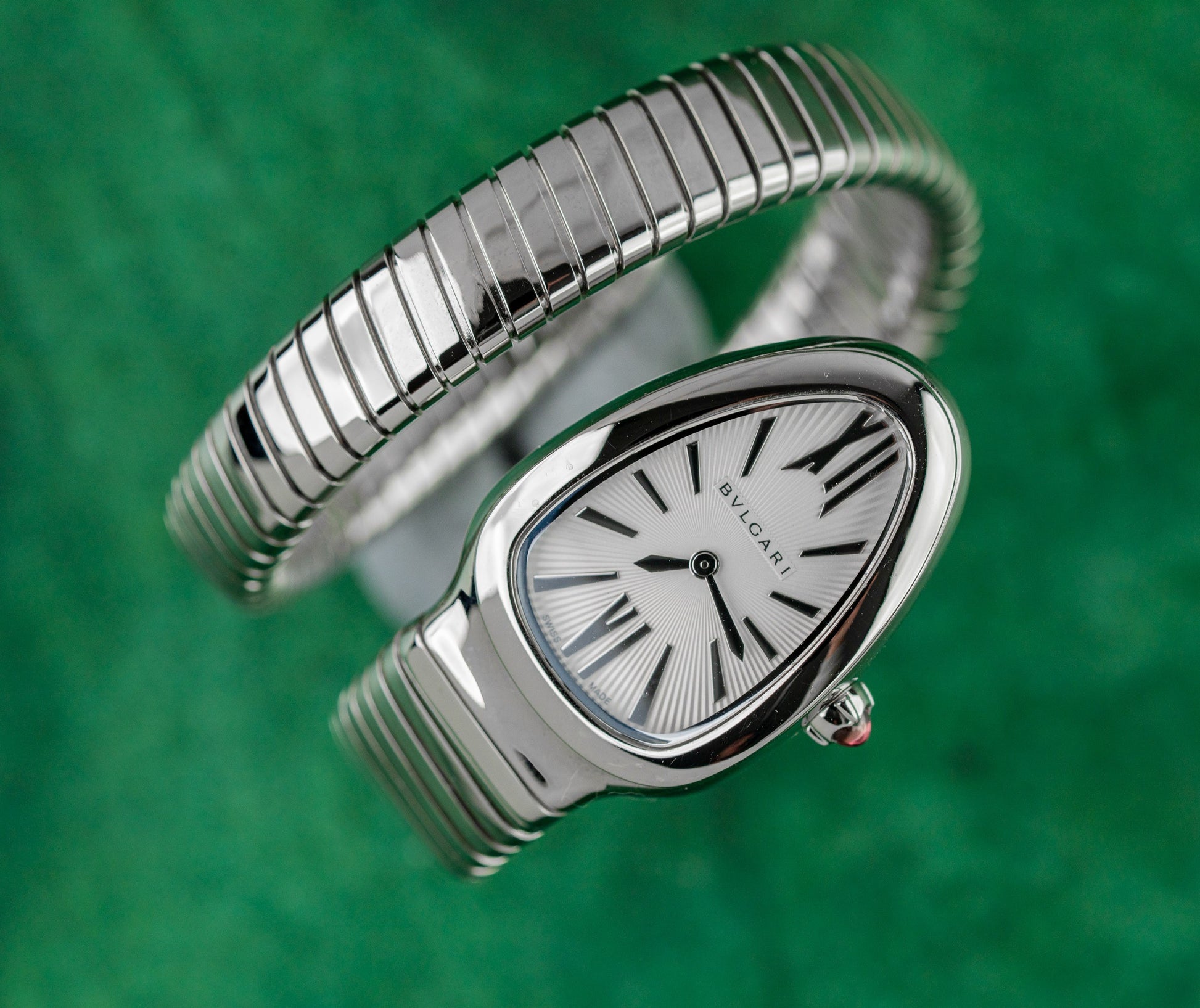 Bulgari Serpenti Tubogas 101828 Silver Dial Guilloche Applied Markers - The Watch Business Sydney