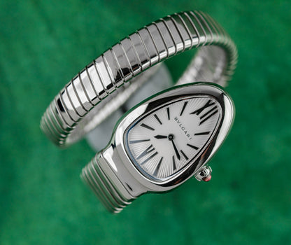 Bulgari Serpenti Tubogas 101828 Silver Dial Guilloche Applied Markers - The Watch Business Sydney
