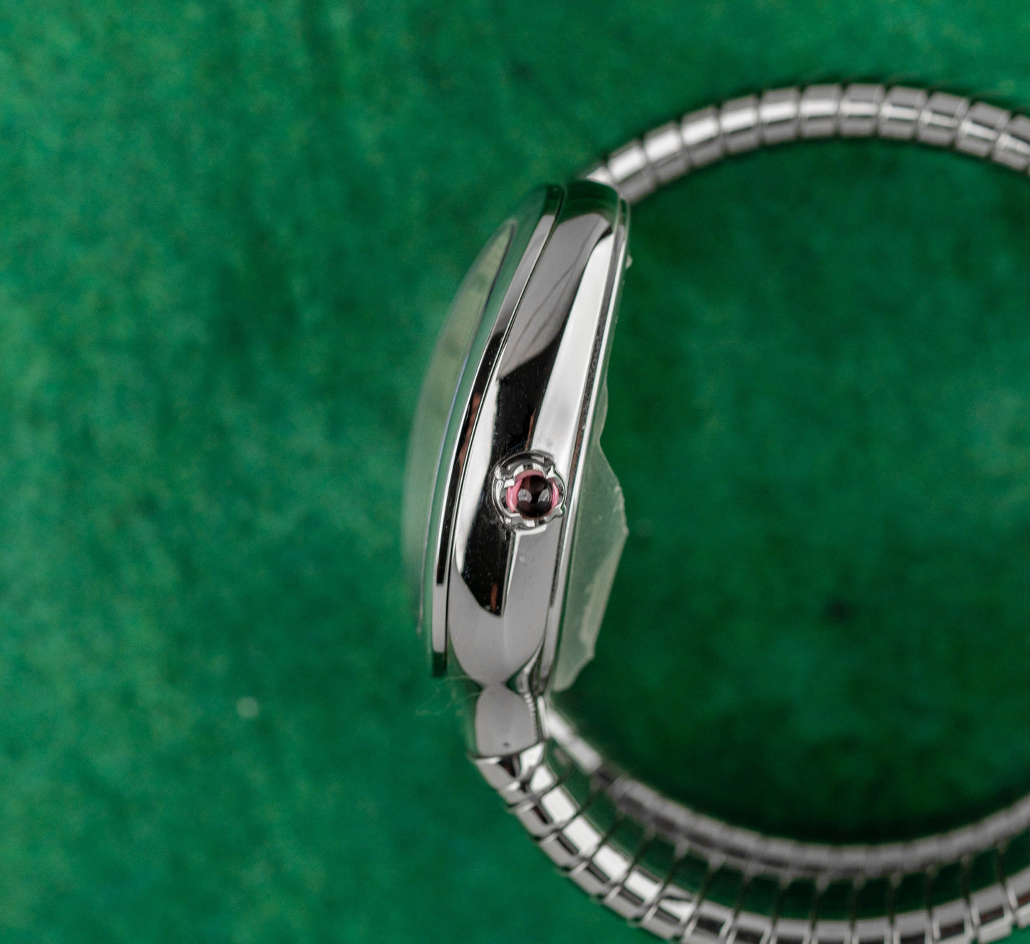 Bulgari Serpenti Tubogas 101828 Silver Dial Curved Steel Case Rubellite Crown - The Watch Business Sydney CBD