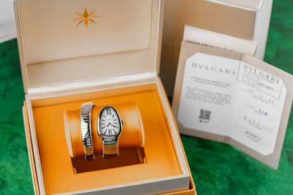 Bulgari Serpenti Tubogas 101828 Silver Dial Full Set Box and Papers 2025 - The Watch Business Sydney