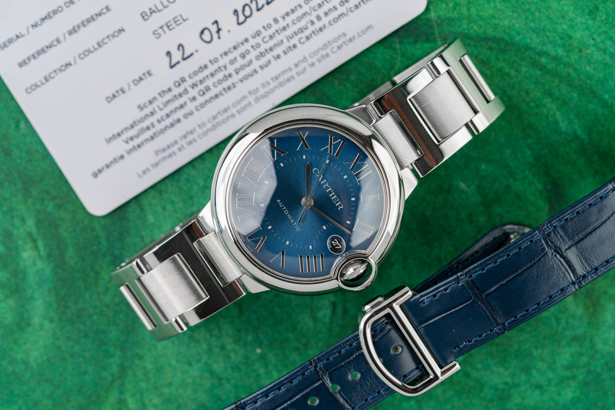 Cartier Ballon Bleu WSBB0061 Blue Dial Steel Case Sapphire Cabochon Crown - The Watch Business Sydney CBD