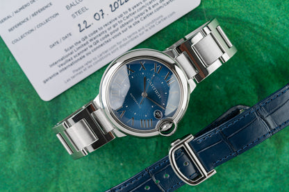 Cartier Ballon Bleu WSBB0061 Blue Dial Steel Case Sapphire Cabochon Crown - The Watch Business Sydney CBD