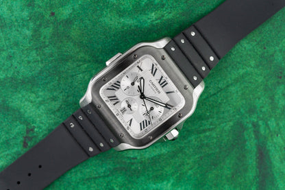 Cartier Santos Chronograph WSSA0017 Silver Dial Steel and Black ADLC 2022 - The Watch Business Sydney
