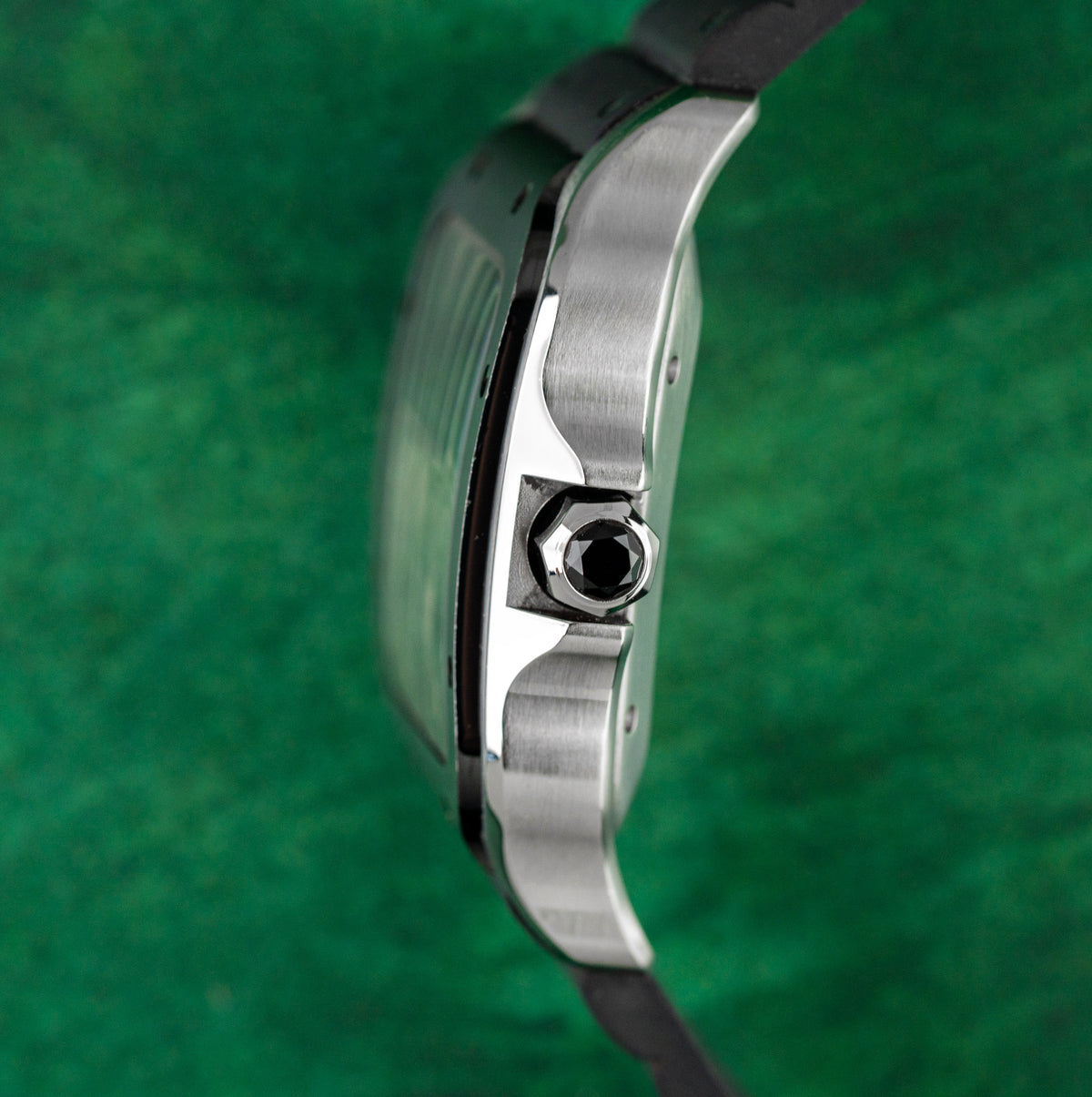 Cartier Santos Chronograph WSSA0017 Silver Dial Crown Side Case Profile - The Watch Business Sydney CBD
