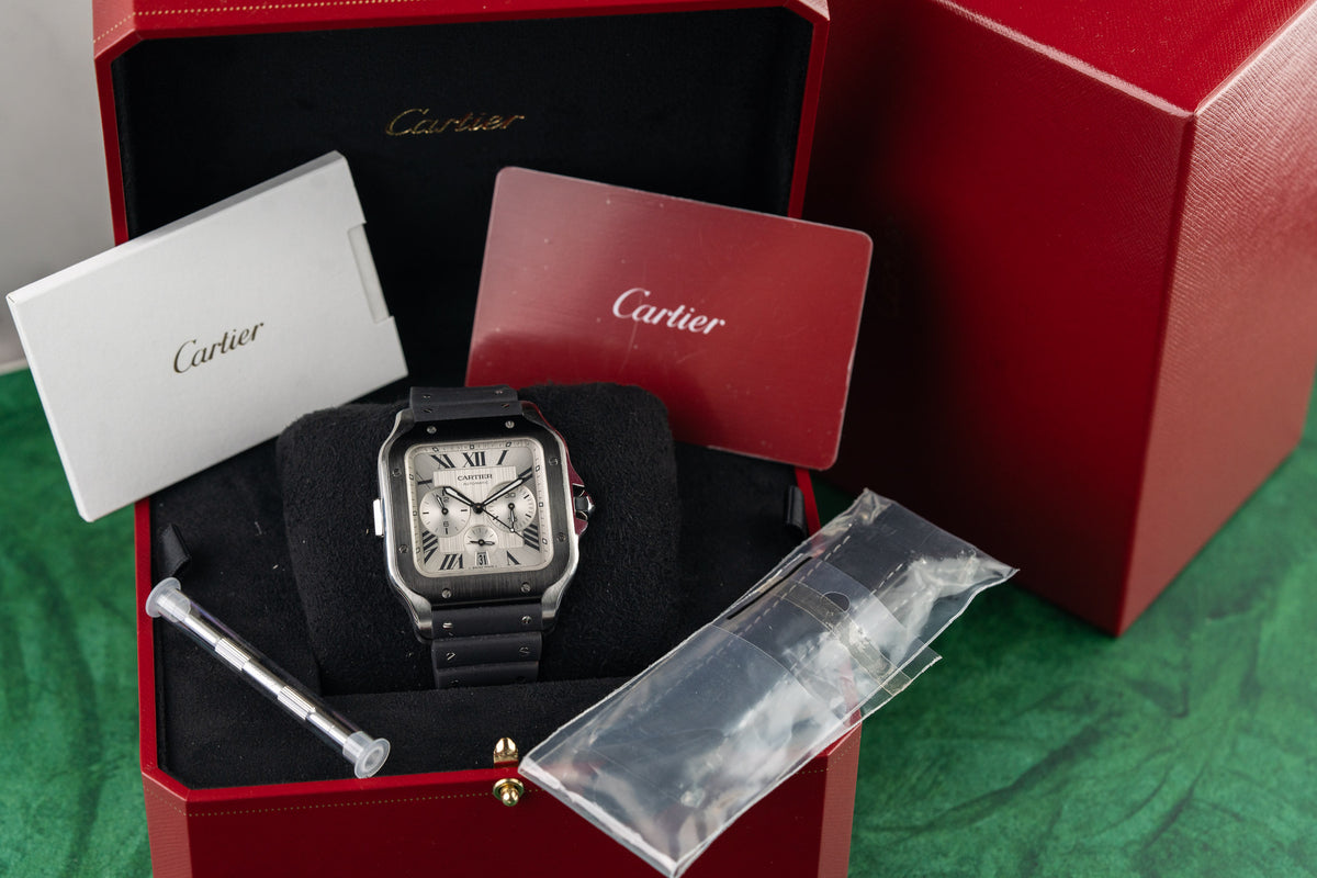 Cartier Santos Chronograph WSSA0017 Silver Dial Full Set Box and Papers 2022 - Cartier Sydney