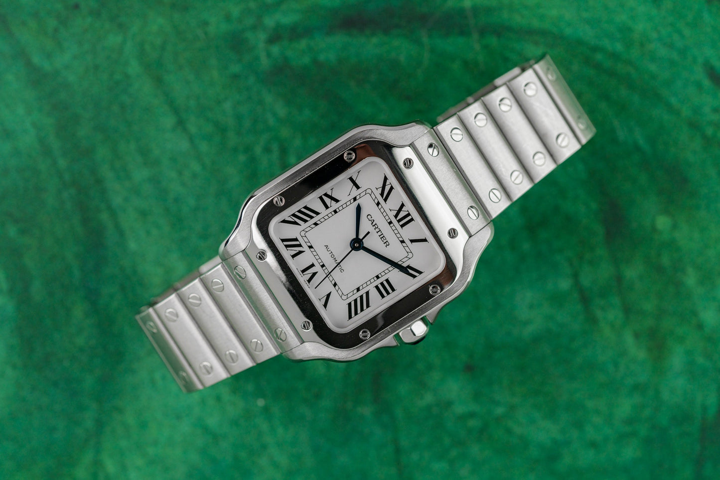 Cartier Santos Medium WSSA0010 White Dial Stainless Steel 2018 - The Watch Business Sydney