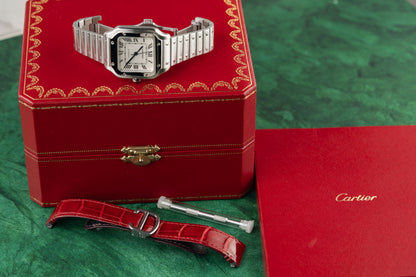 Cartier Santos Medium WSSA0010 White Dial Steel Case Exposed Screws - The Watch Business Sydney CBD