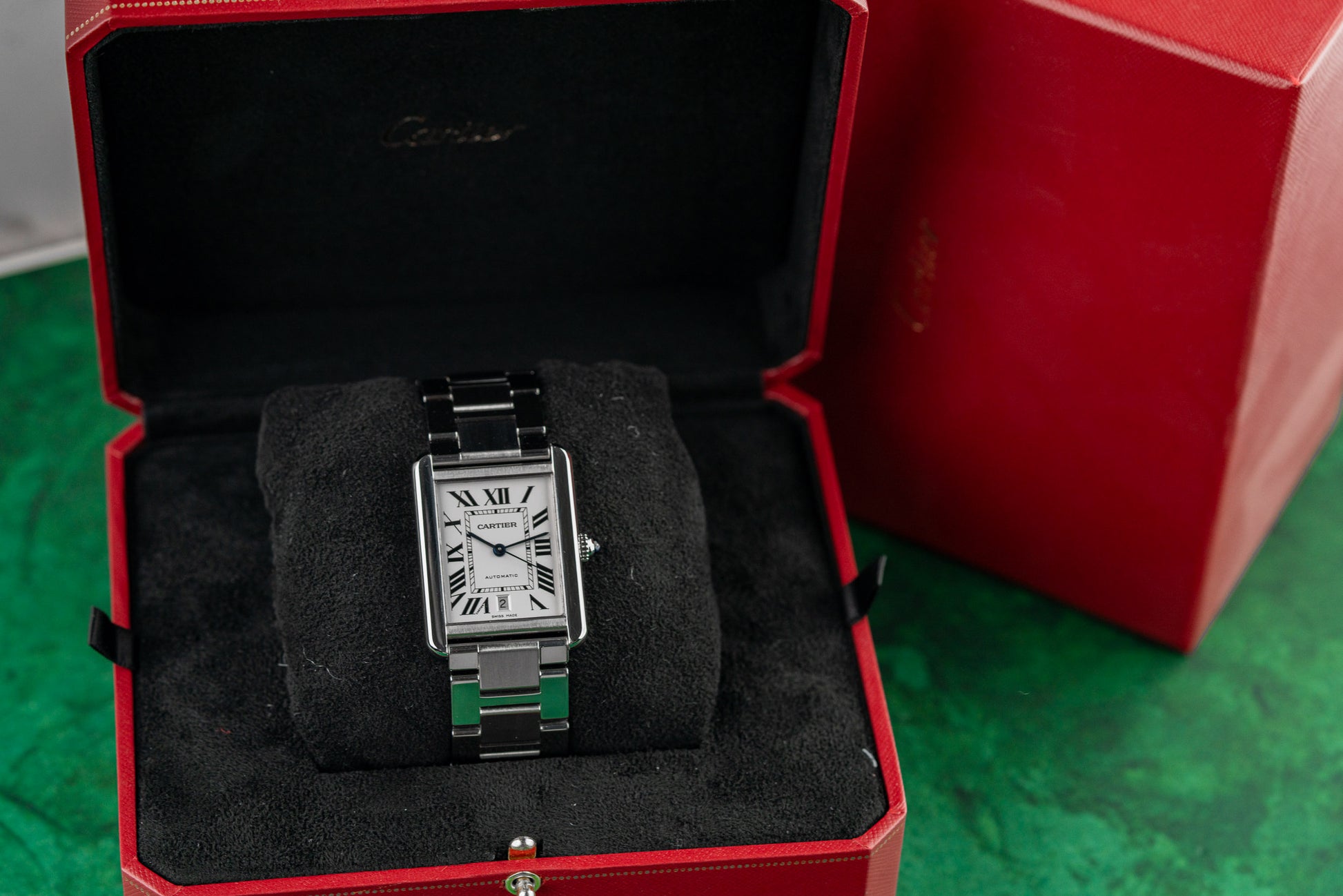 Cartier Tank Solo XL 3515 Silver Opaline Dial Box 2012 - The Watch Business Sydney