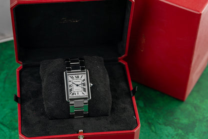 Cartier Tank Solo XL 3515 Silver Opaline Dial Box 2012 - The Watch Business Sydney