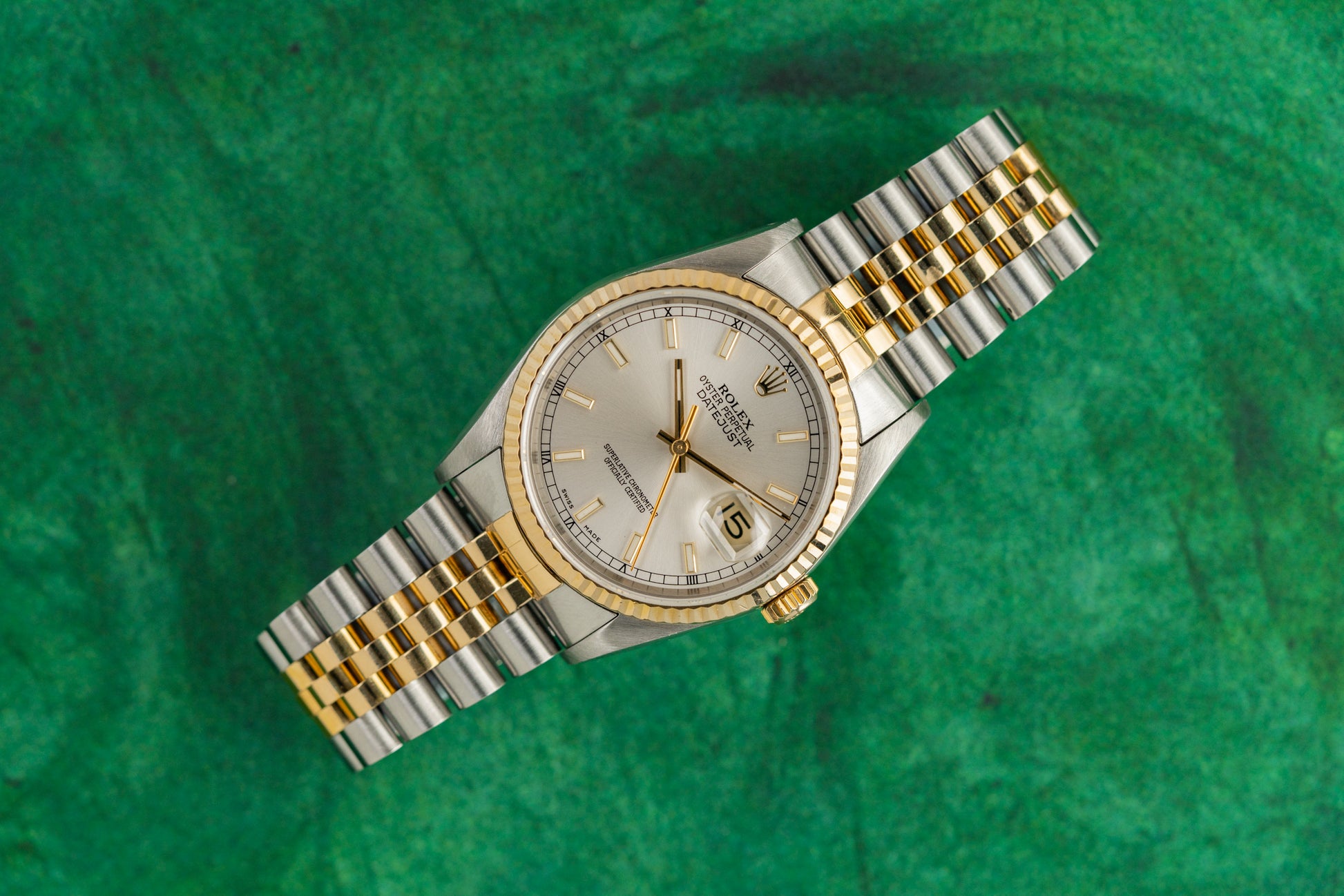 Rolex Datejust 36 Silver Dial 16233 Two Tone Yellow Gold 1993