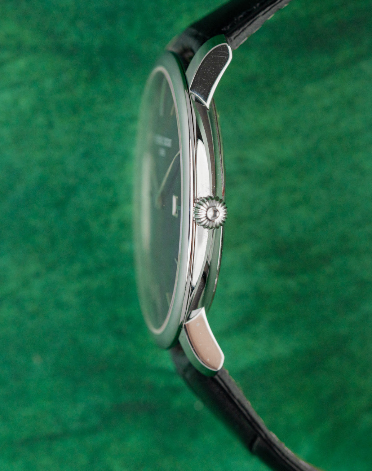 Frederique Constant Slimline FC-306G4S6 Midnight Blue Dial Crown Side Case Profile - The Watch Business Sydney