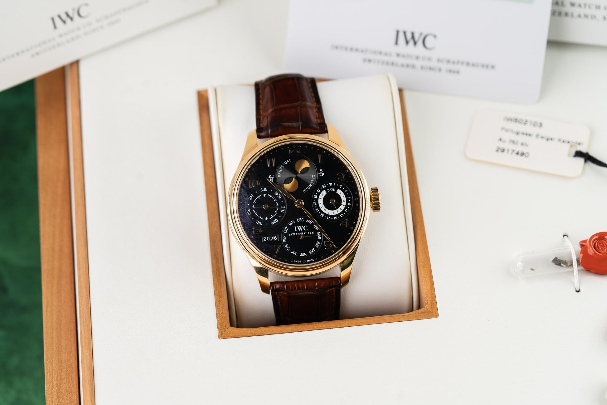 IWC Portuguese Perpetual Calendar IW502103 Rose Gold Leather Strap 2003 Model additional view - The Watch Business Sydney