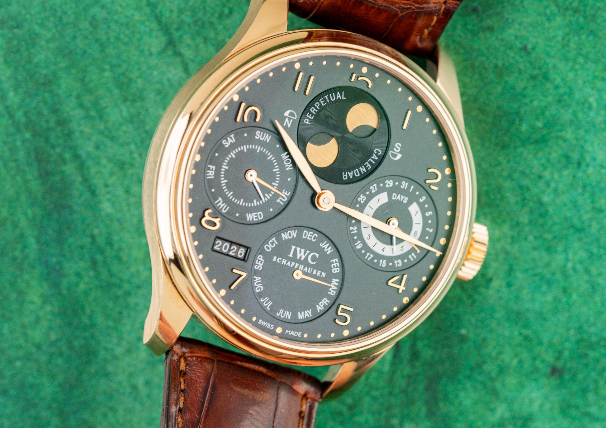 IWC Portuguese Perpetual Calendar IW502103 Rose Gold Leather Strap 2003 Model caseback - Pre-Owned Sydney