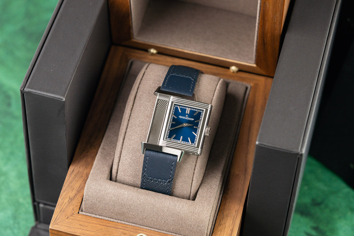 Jaeger-LeCoultre Reverso Tribute Q716848J Blue Dial Guilloche Reverse Steel Case - The Watch Business Sydney CBD