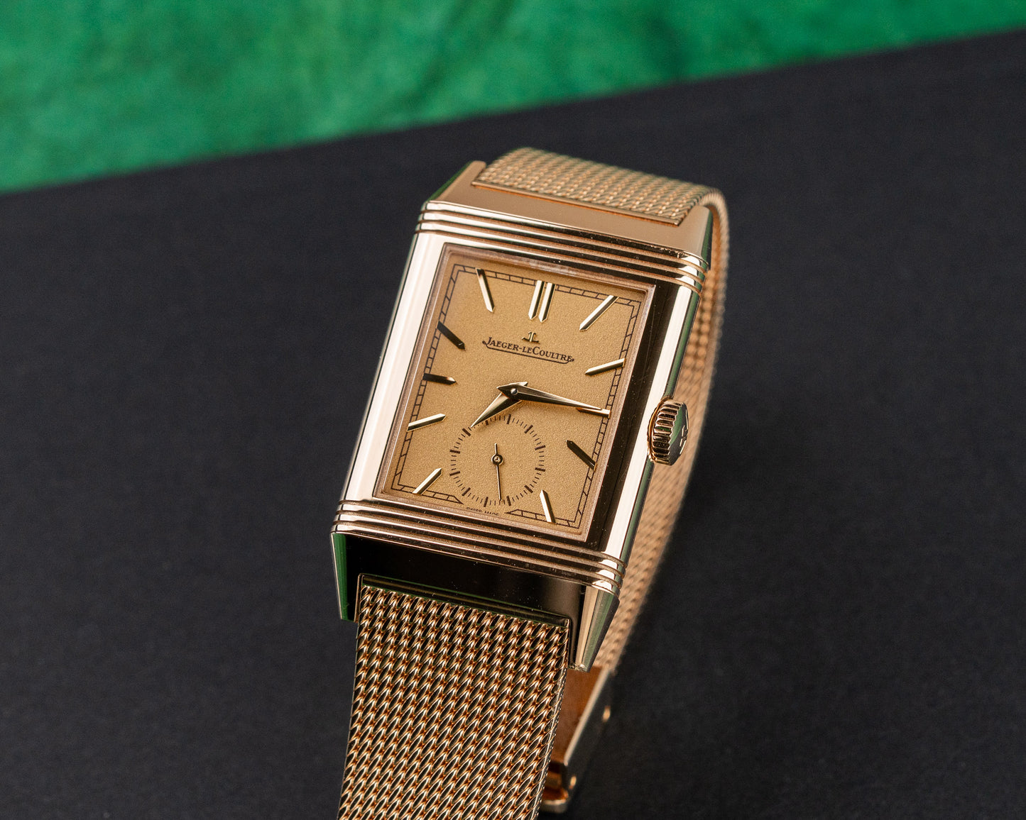 Jaeger-LeCoultre Reverso Tribute Monoface Q713216J Gold Dial 18k Pink Gold Milanese Bracelet - The Watch Business Sydney