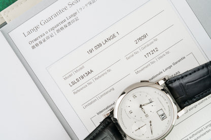 A Lange Sohne Lange 1 191.039 Silver Dial Crown Side - The Watch Business Sydney