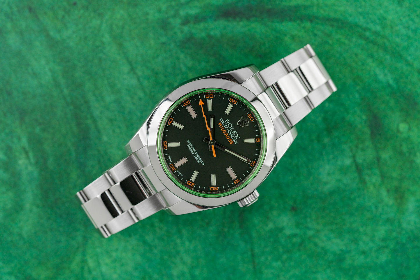Rolex Milgauss 116400GV Black Dial Green Hume Stainless Steel 2014