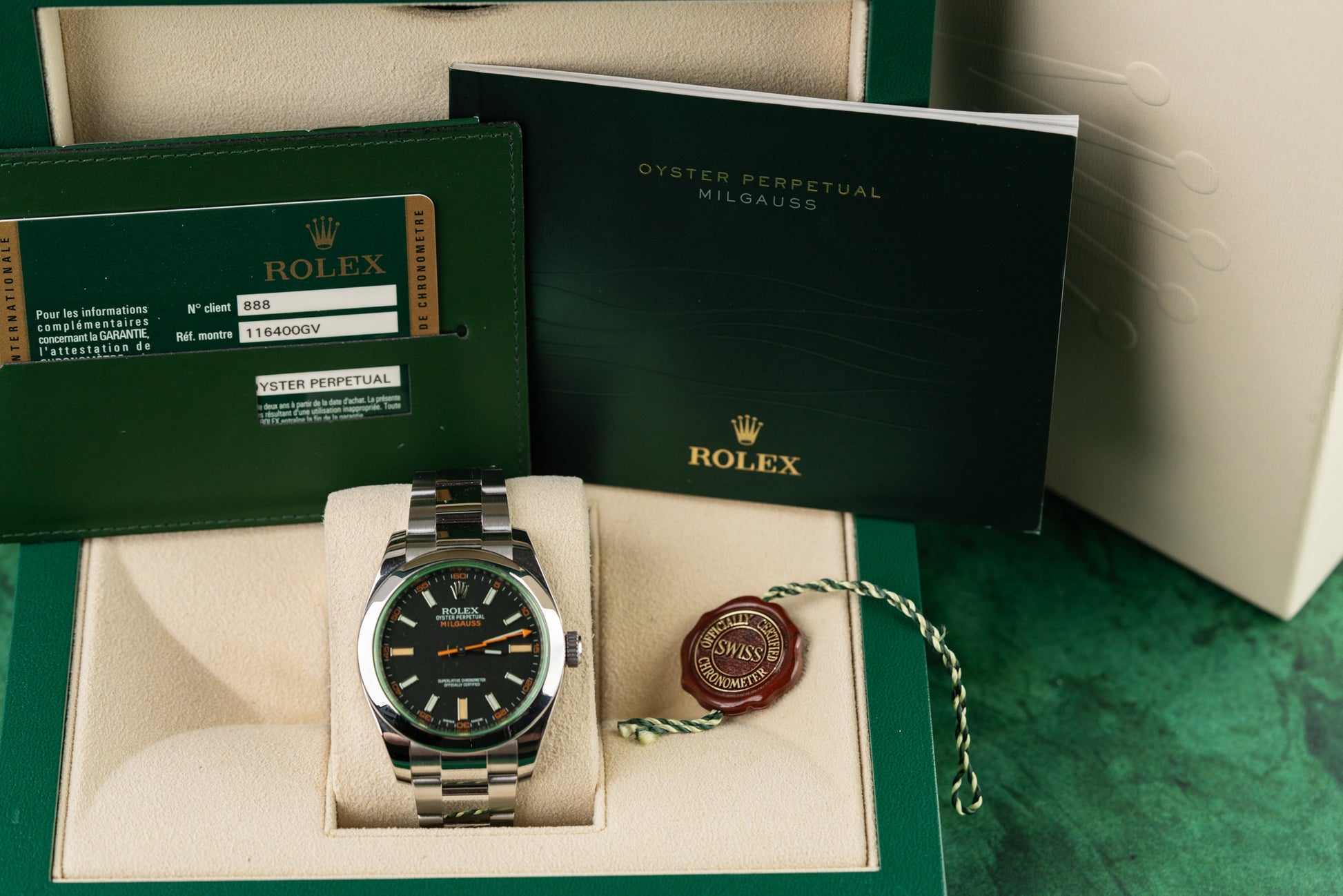 Rolex Milgauss 116400GV Black Dial Green Hume Stainless Steel 2014