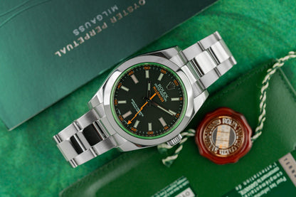 Rolex Milgauss 116400GV Black Dial Green Hume Stainless Steel 2014