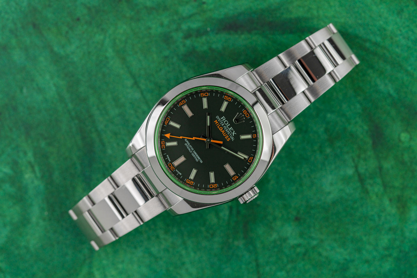 Rolex Milgauss 116400GV Black Dial Green Hume Stainless Steel 2014 Model