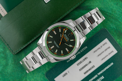 Rolex Milgauss 116400GV Black Dial Green Hume Stainless Steel 2014 Model